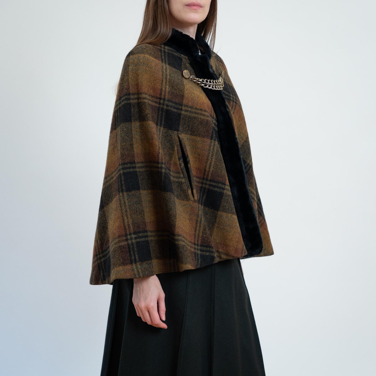 Vintage 60s Plaid Wool Plush Trim Cape - Small to Medium | Queen Of The Capes Tartan Poncho