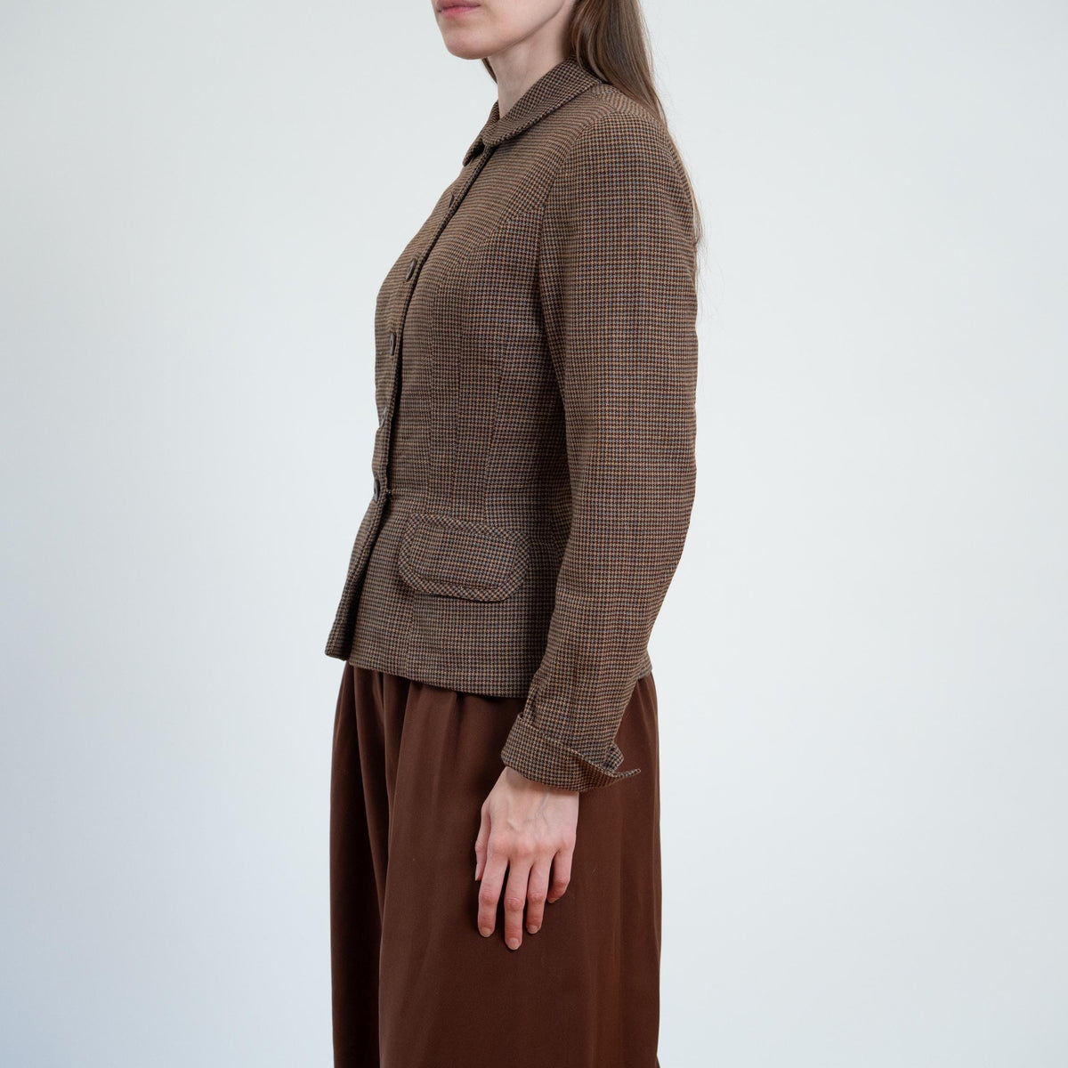 Vintage 40s Brown Tweed Fitted Blazer - Small | 1940s Button Up Wool Jacket