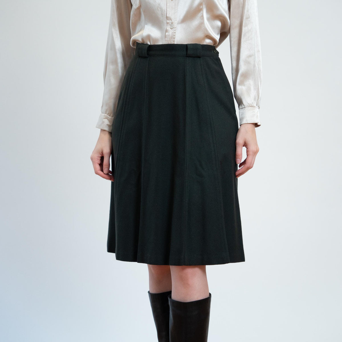 Vintage 50s Charcoal Grey Wool Skirt - Extra Small, 25" Waist | Knee Length A Line Academia Skirt