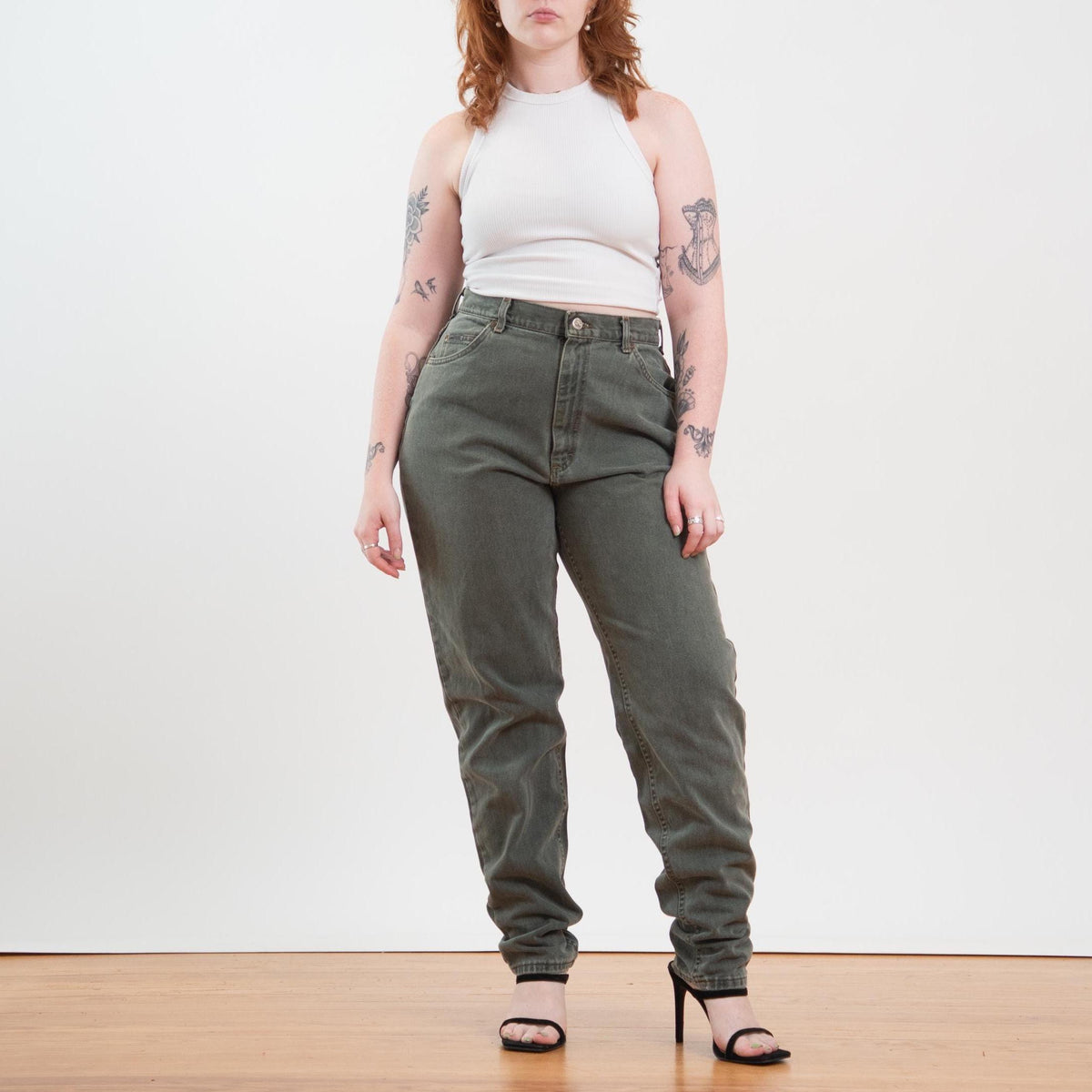 Vintage 90s Lee Dusty Olive Green Jeans - Large Tall, 32" Waist | High Waisted Denim Mom Jeans