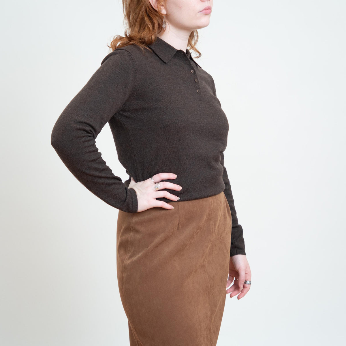 Vintage 90s Brooks Brothers Espresso Brown Merino Wool Polo Sweater - Medium | Minimalist Collared Top