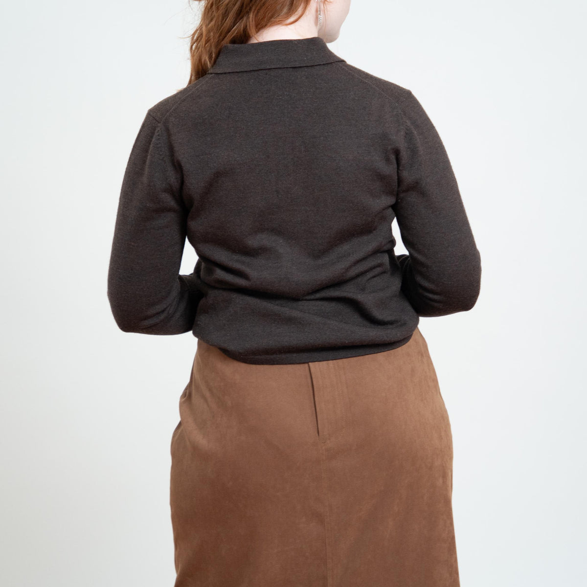Vintage 90s Brooks Brothers Espresso Brown Merino Wool Polo Sweater - Medium | Minimalist Collared Top