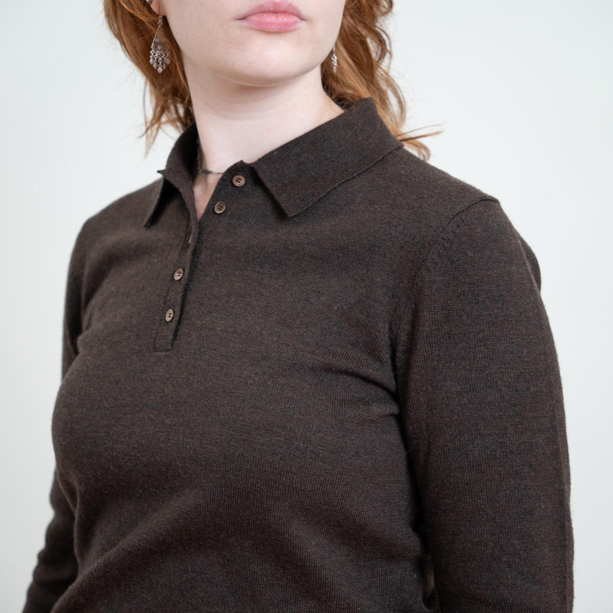 Vintage 90s Brooks Brothers Espresso Brown Merino Wool Polo Sweater - Medium | Minimalist Collared Top
