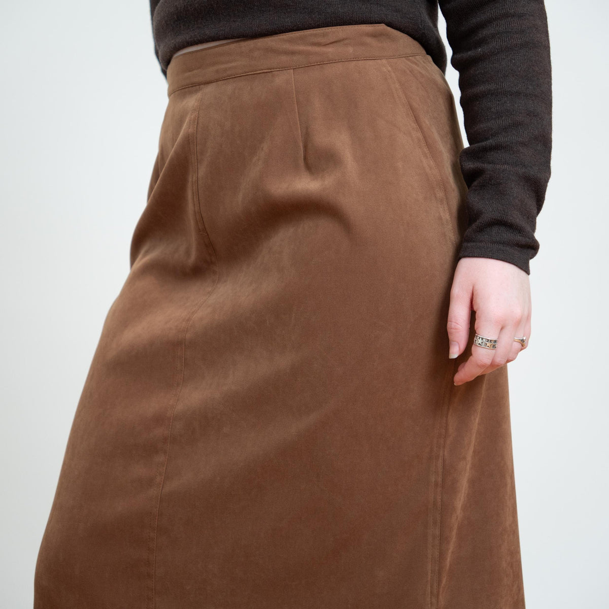 Vintage 90s Mustard Brown Ultrasuede Maxi Skirt - Large, 31" Waist | Minimalist High Waisted Straight Skirt