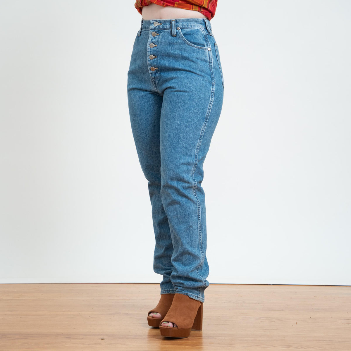 Vintage 90s Wrangler Exposed Button Fly Jeans - Medium Tall, 30" Waist | High Waisted Denim Mom Jeans