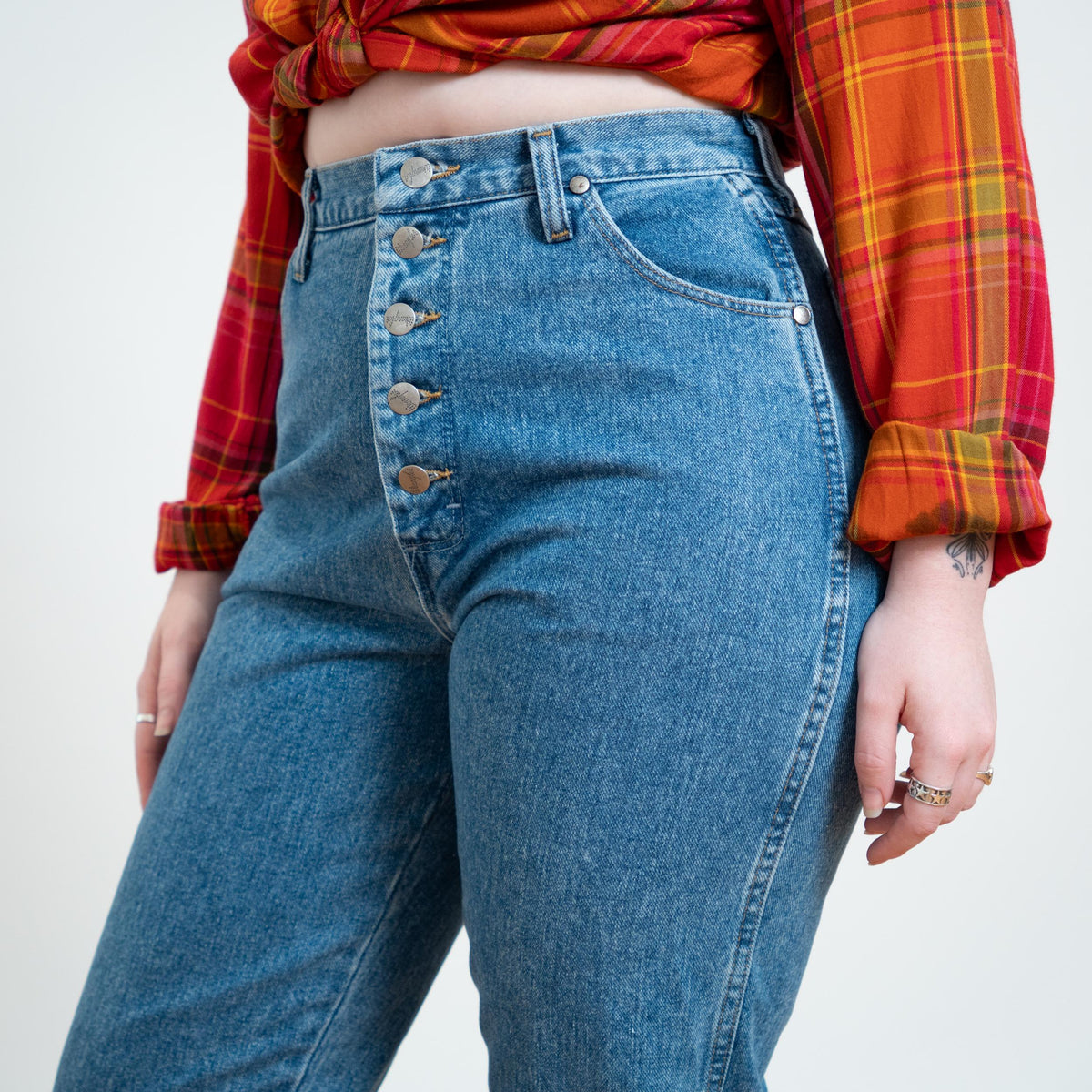 Vintage 90s Wrangler Exposed Button Fly Jeans - Medium Tall, 30" Waist | High Waisted Denim Mom Jeans