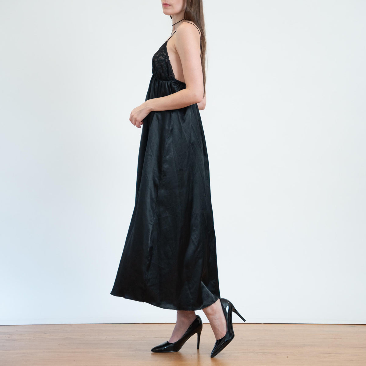 Vintage 70s Black Lace Maxi Peignoir Set - Medium | Donna Richards Negligee Nightgown Slip Dress & Robe