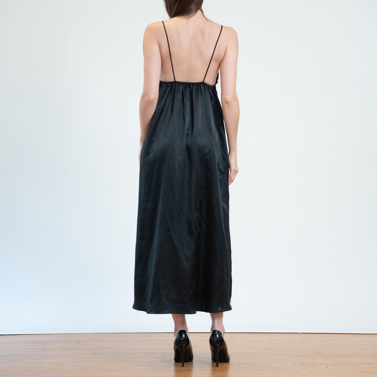 Vintage 70s Black Lace Maxi Peignoir Set - Medium | Donna Richards Negligee Nightgown Slip Dress & Robe
