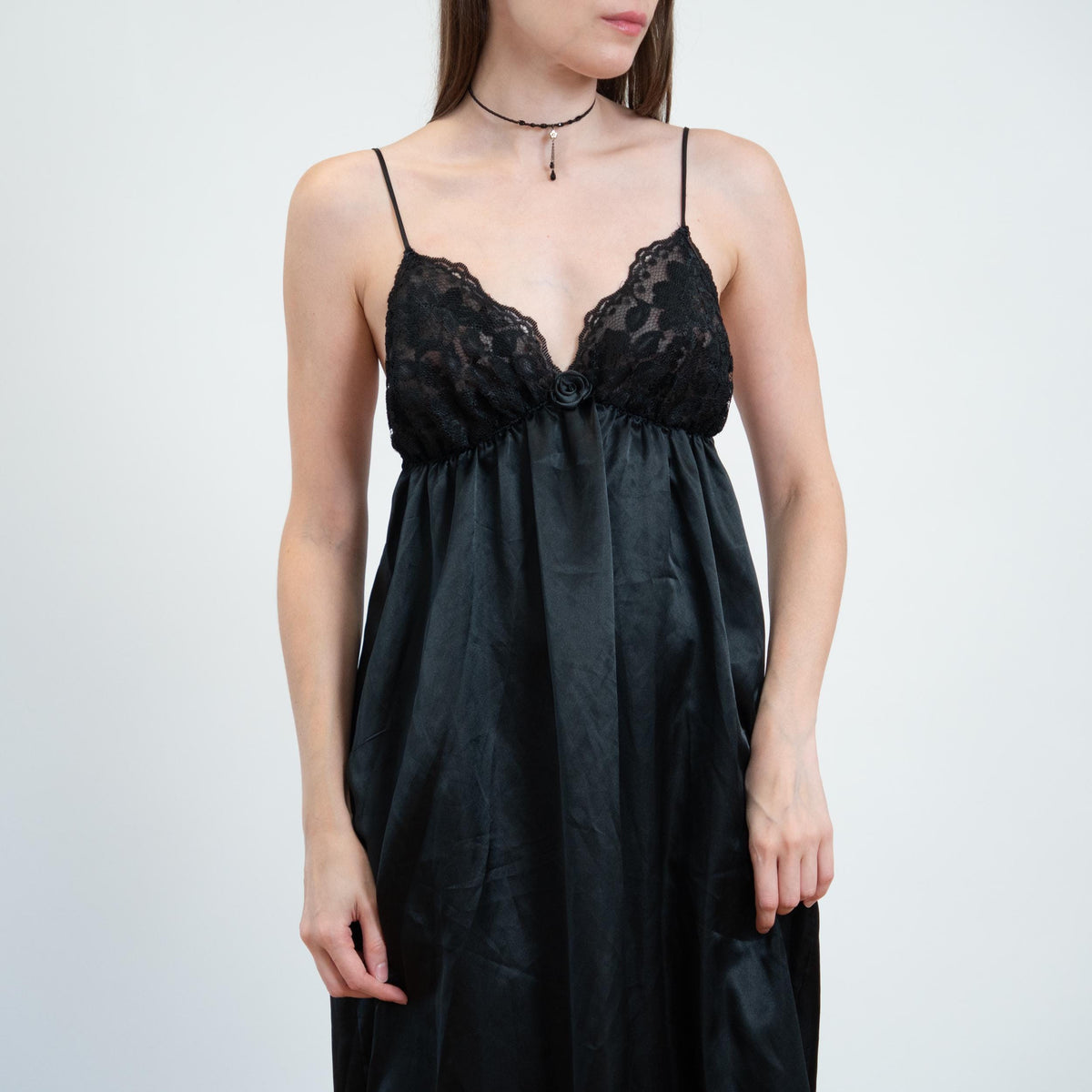 Vintage 70s Black Lace Maxi Peignoir Set - Medium | Donna Richards Negligee Nightgown Slip Dress & Robe