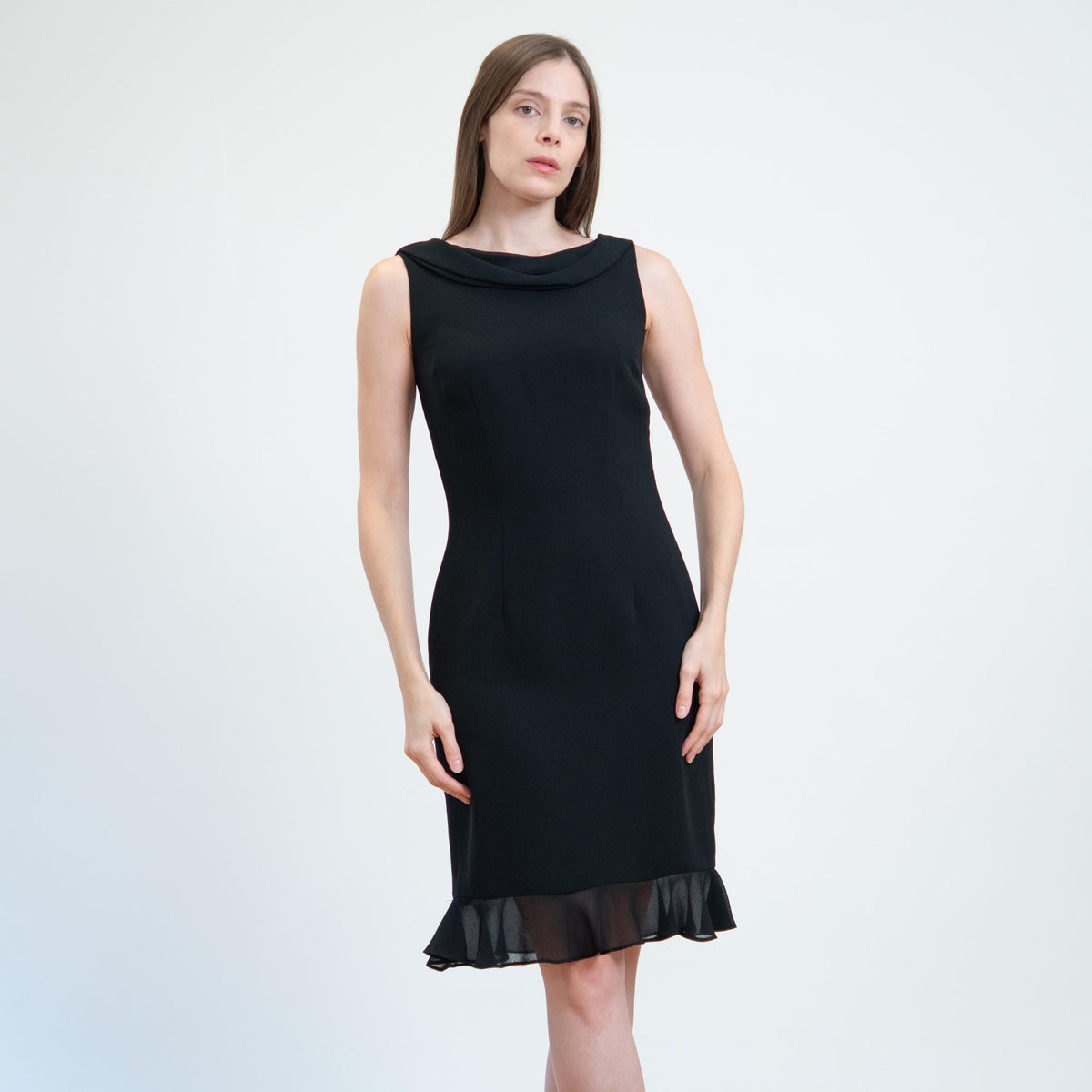 Vintage 90s Lace Sheer Illusion Bow Tie Dress - Small | Cowl Neck Mini Cocktail Party Dres