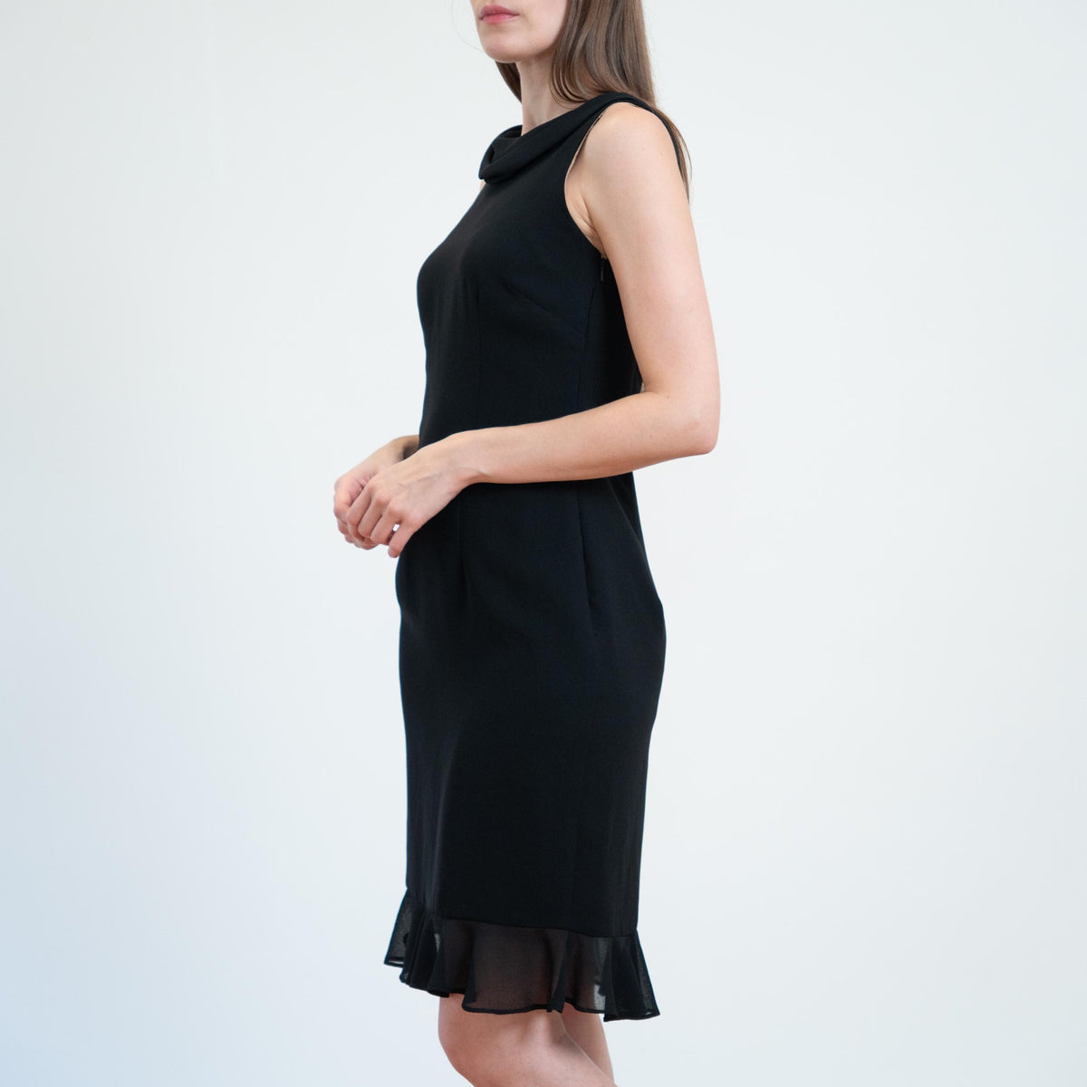 Vintage 90s Lace Sheer Illusion Bow Tie Dress - Small | Cowl Neck Mini Cocktail Party Dres