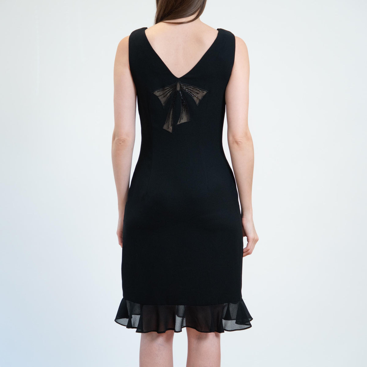 Vintage 90s Lace Sheer Illusion Bow Tie Dress - Small | Cowl Neck Mini Cocktail Party Dres