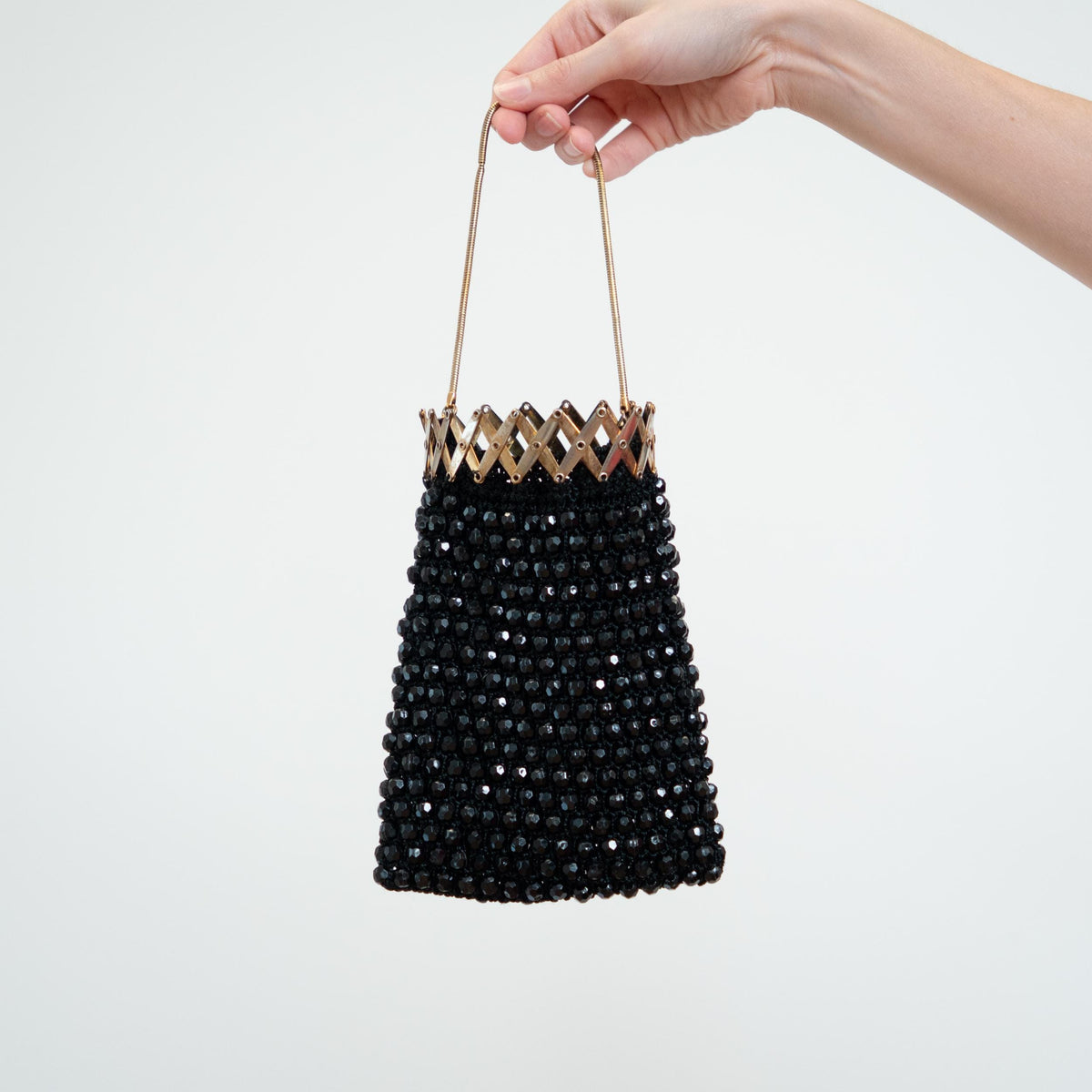 Vintage 60s Black Beaded Beggars Purse