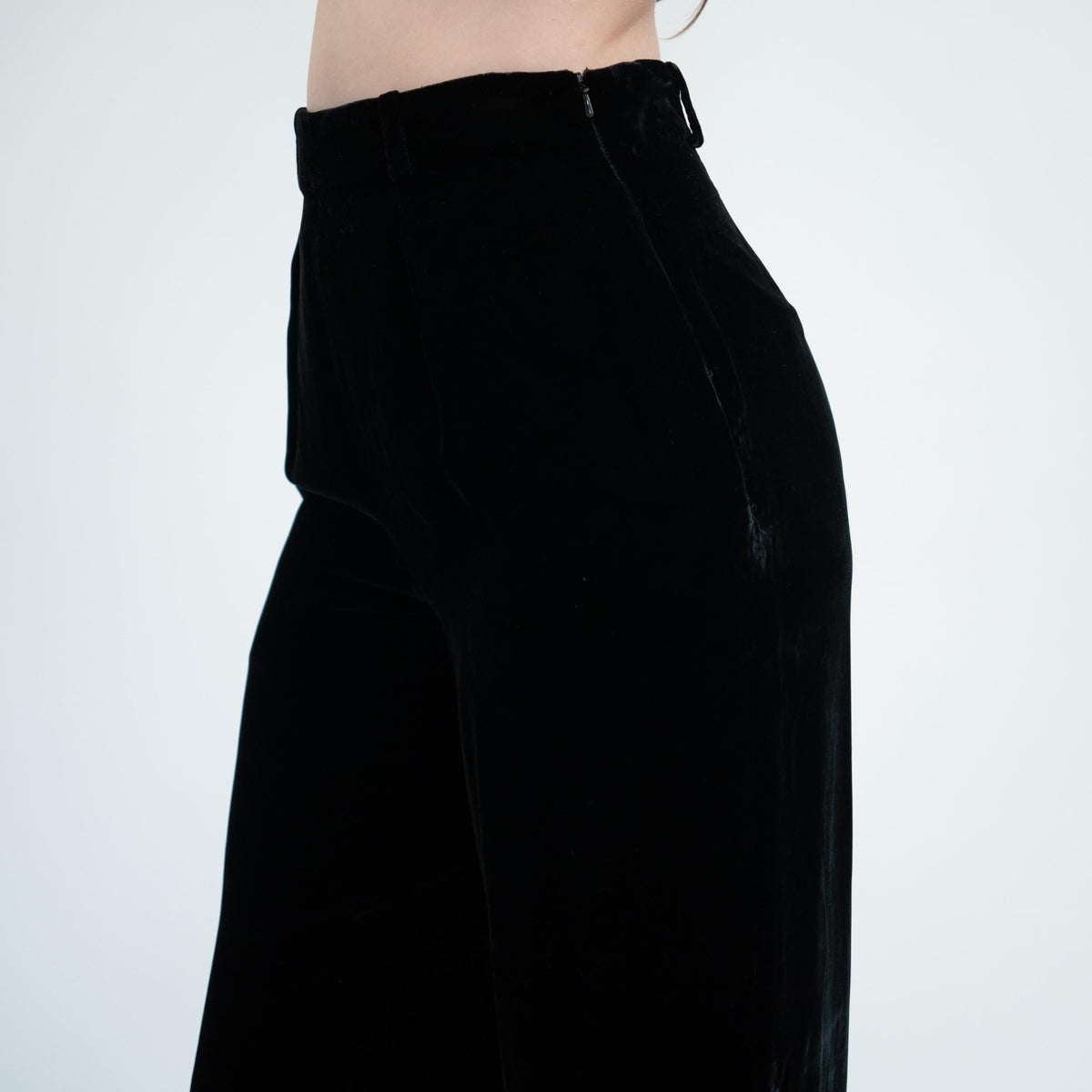 Vintage 90s Black Velvet Straight Leg Trousers - Small, 26" Waist | Minimalist High Waisted Pants