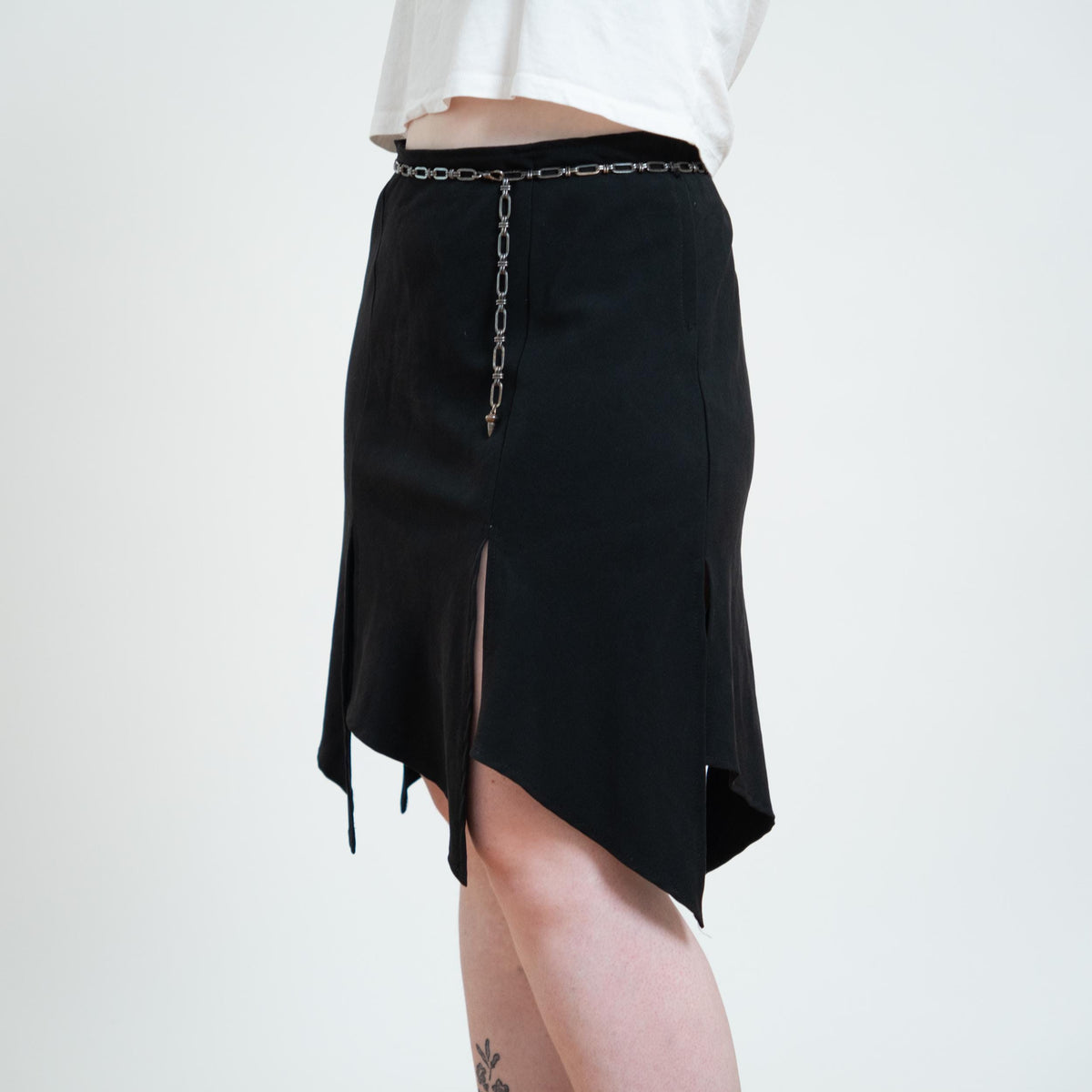 Vintage Y2K Black Fairy Goth Mini Skirt - Large | Witchy Scarf Hem Skirt