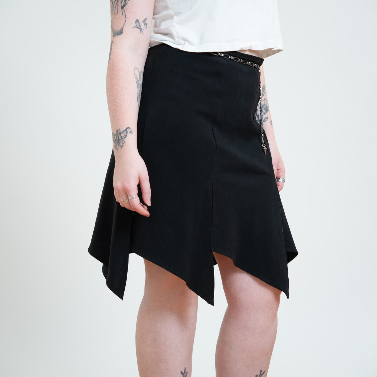 Vintage Y2K Black Fairy Goth Mini Skirt - Large | Witchy Scarf Hem Skirt