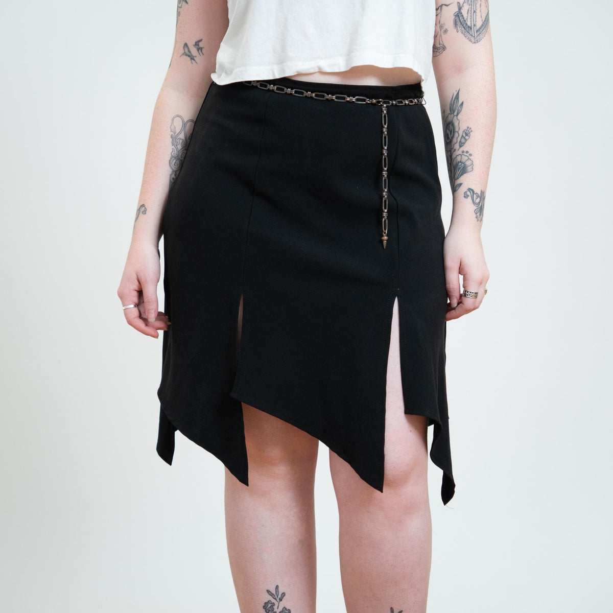 Vintage Y2K Black Fairy Goth Mini Skirt - Large | Witchy Scarf Hem Skirt