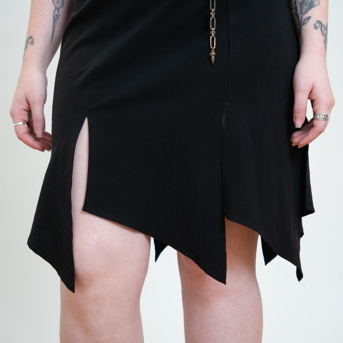 Vintage Y2K Black Fairy Goth Mini Skirt - Large | Witchy Scarf Hem Skirt
