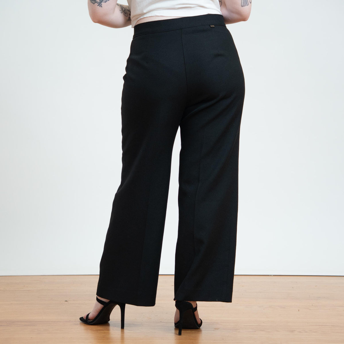 Vintage 70s Levi's Black High Waisted Trousers - Large, 31" Waist | Minimalist Flat Front Bootcut Polyester Pants