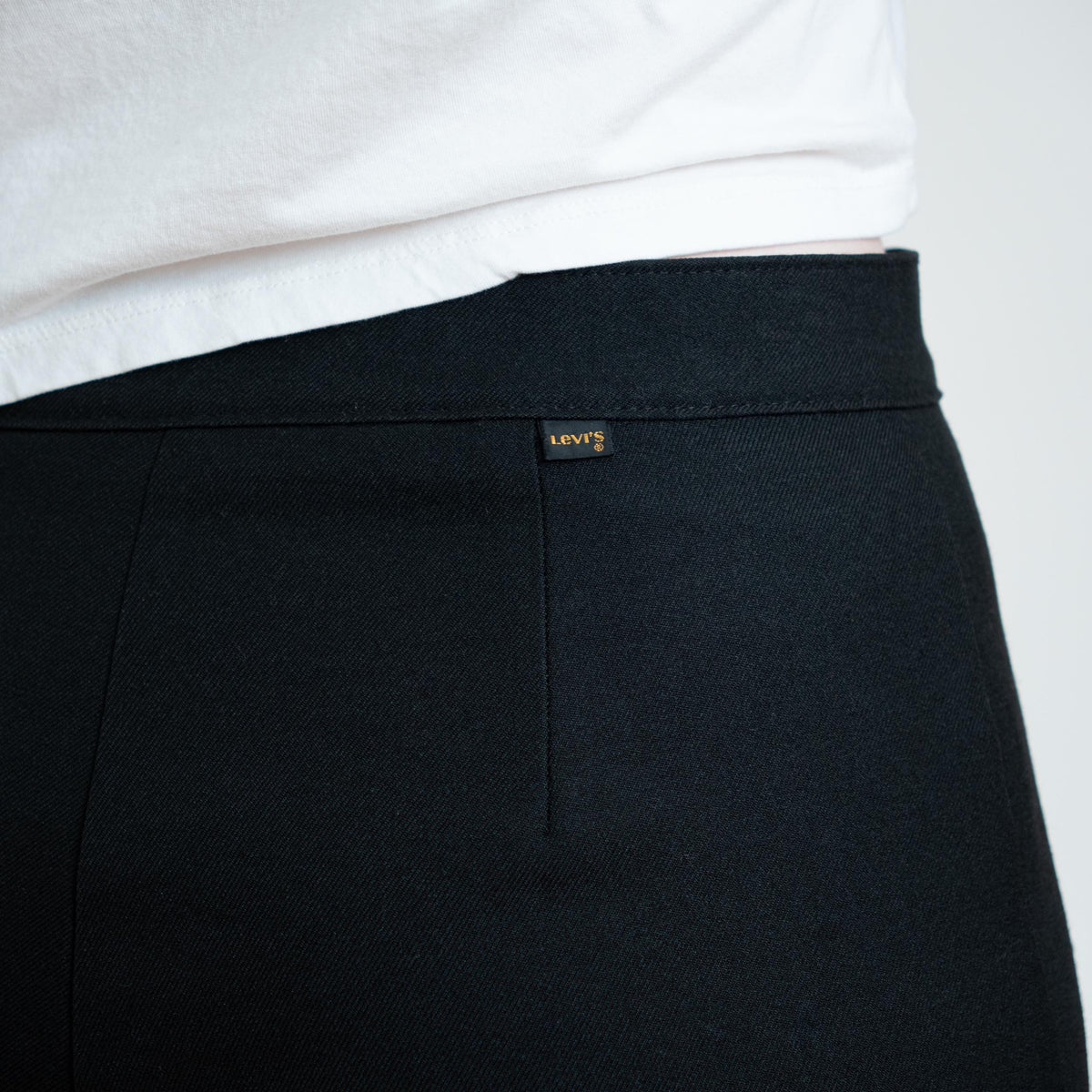 Vintage 70s Levi's Black High Waisted Trousers - Large, 31" Waist | Minimalist Flat Front Bootcut Polyester Pants