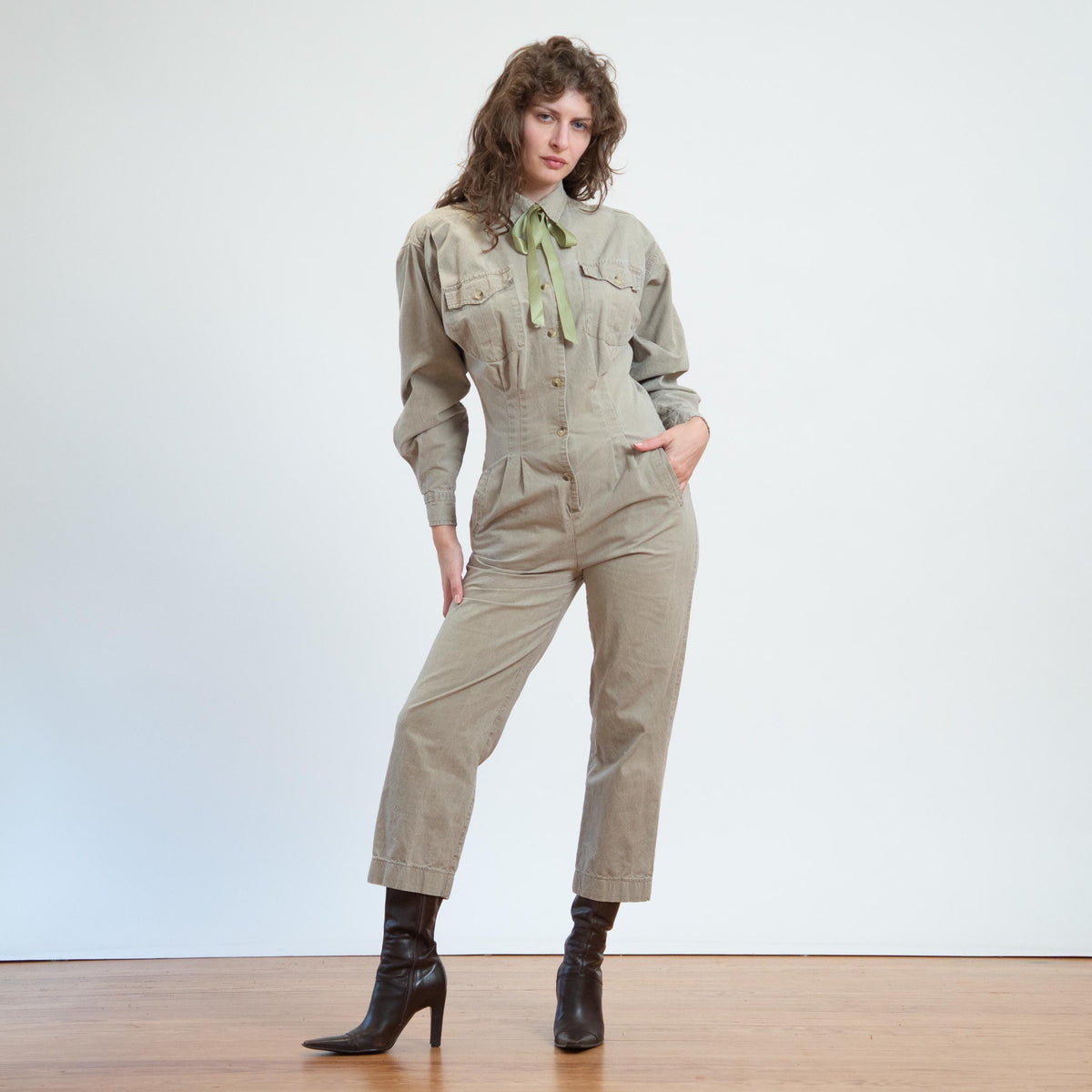 Vintage 80s Banana Republic Safari Jumpsuit - Large | Khaki Coverall Pantsuit