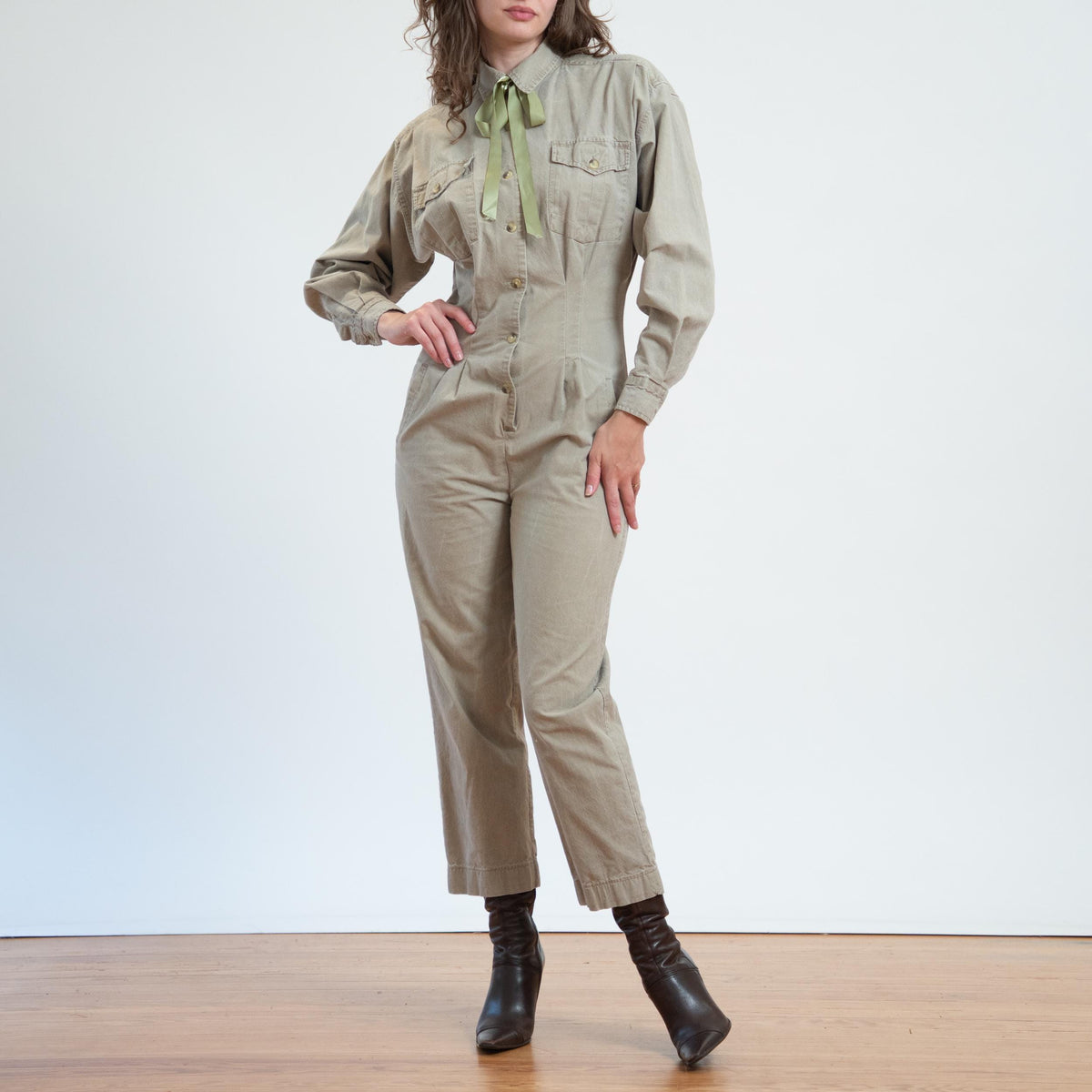 Vintage 80s Banana Republic Safari Jumpsuit - Large | Khaki Coverall Pantsuit