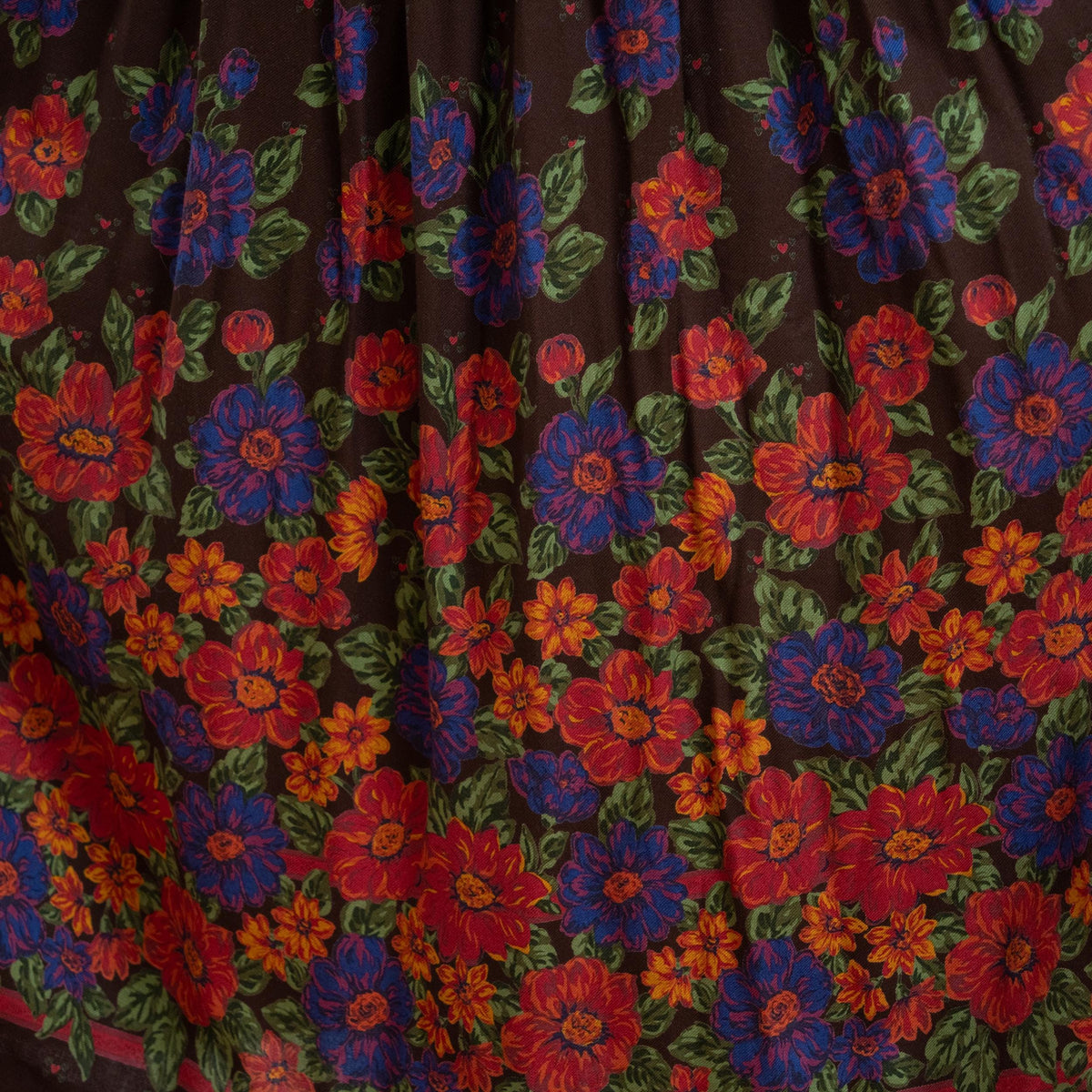 Vintage 80s Susan Bristol Brown Floral Midi Skirt - Medium, 27.5" Waist | Boho High Waisted Pleated Skirt With Pockets