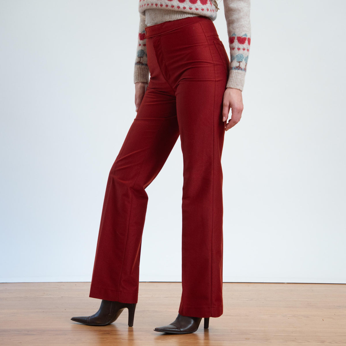 Vintage 70s Rust Red Ribbed Trousers - Men's XS, Women's Small, 29" Waist | Unisex High Waisted Bootcut Pants