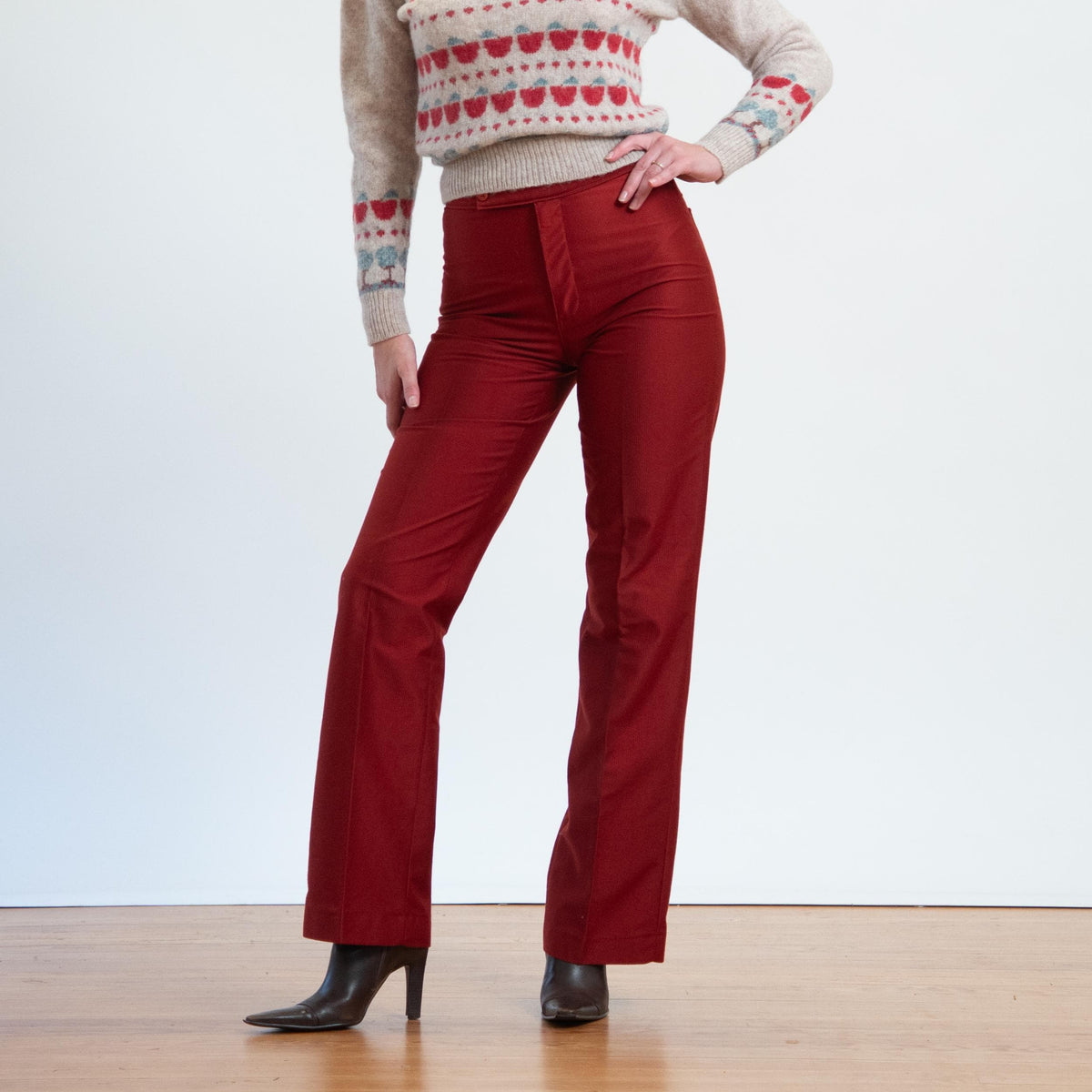 Vintage 70s Rust Red Ribbed Trousers - Men's XS, Women's Small, 29" Waist | Unisex High Waisted Bootcut Pants