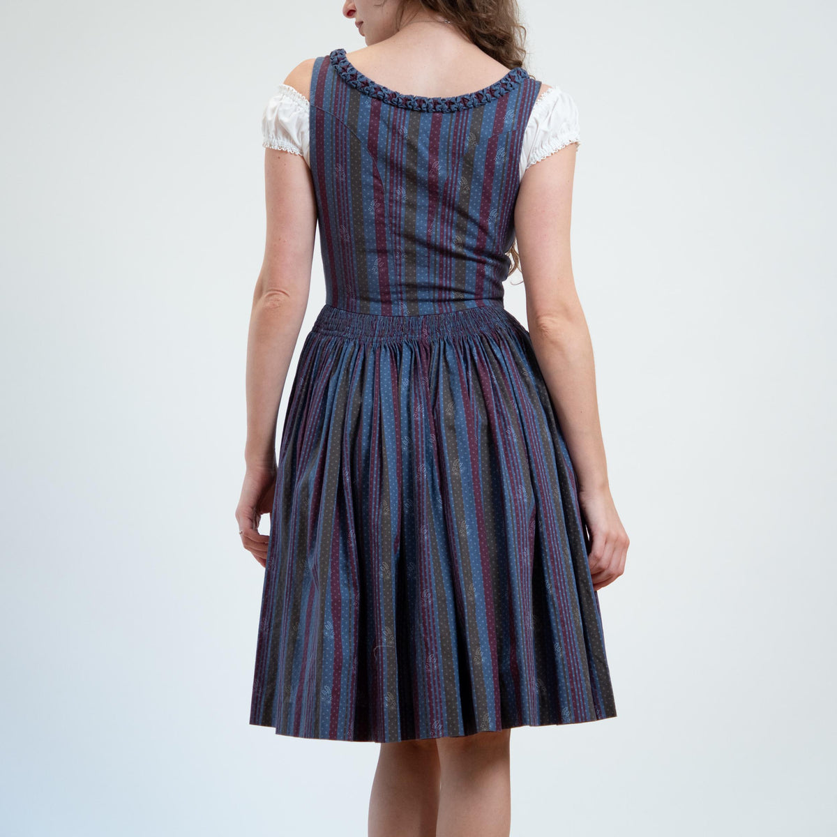 Vintage 70s Striped Dirndl Trachten Folk Dress - Small | Oktoberfest German Boho Midi Pinafore