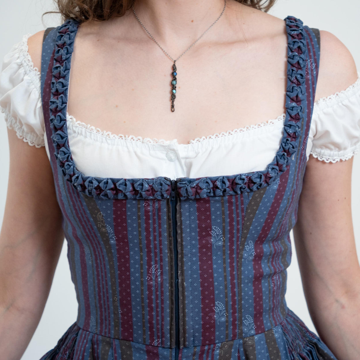 Vintage 70s Striped Dirndl Trachten Folk Dress - Small | Oktoberfest German Boho Midi Pinafore