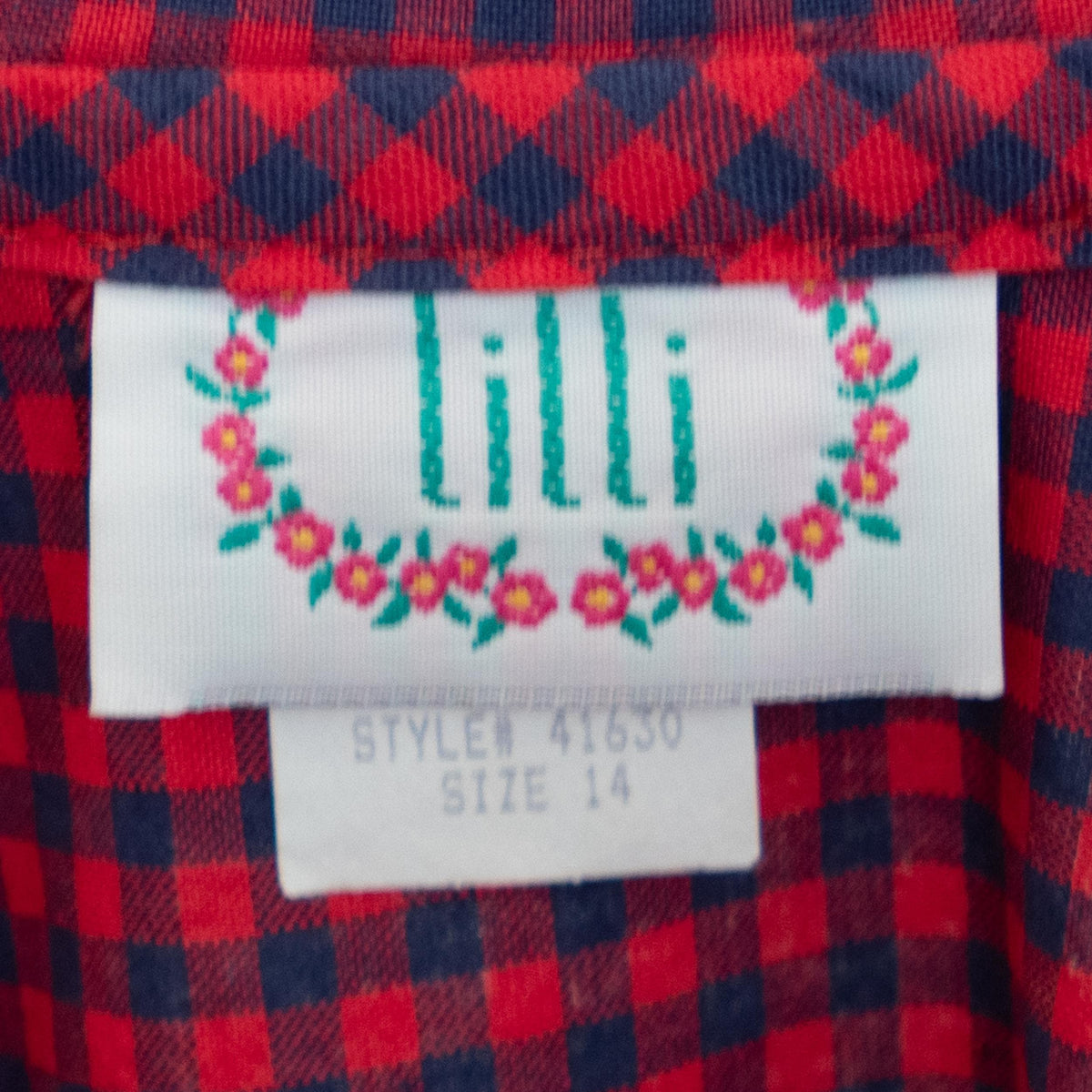 Vintage 80s Red & Blue Gingham Sailor Collar Dress - Small | Long Sleeve Fit Flare Midi Dress