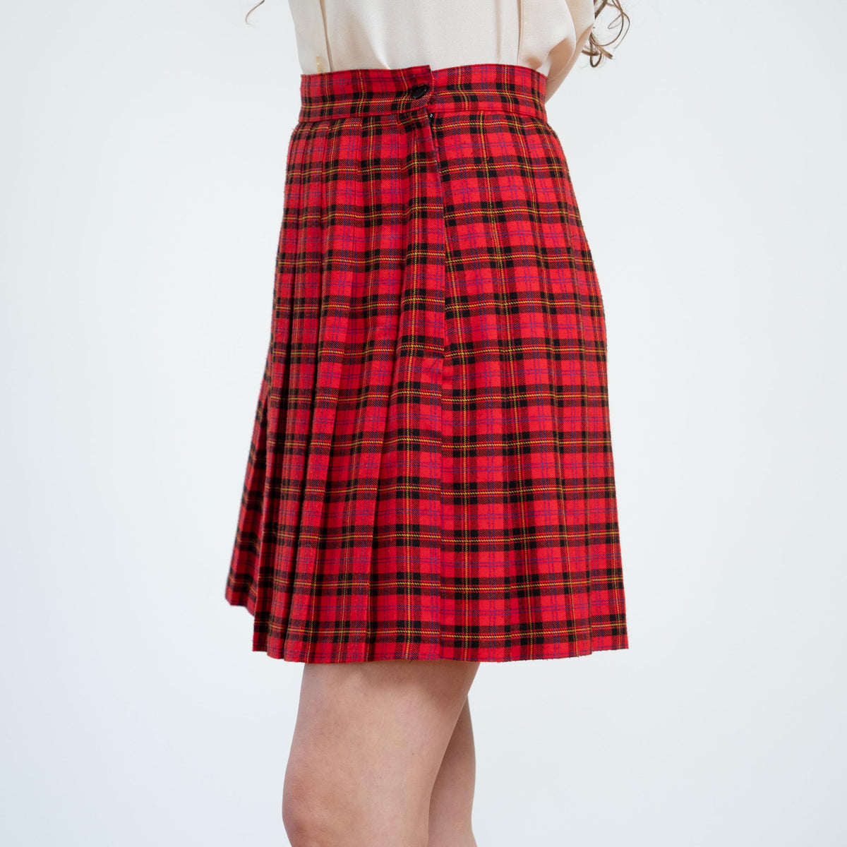 Vintage 90s Red Plaid Schoolgirl Mini Skirt - Medium, 28" Waist | High Waisted Pleated Skirt