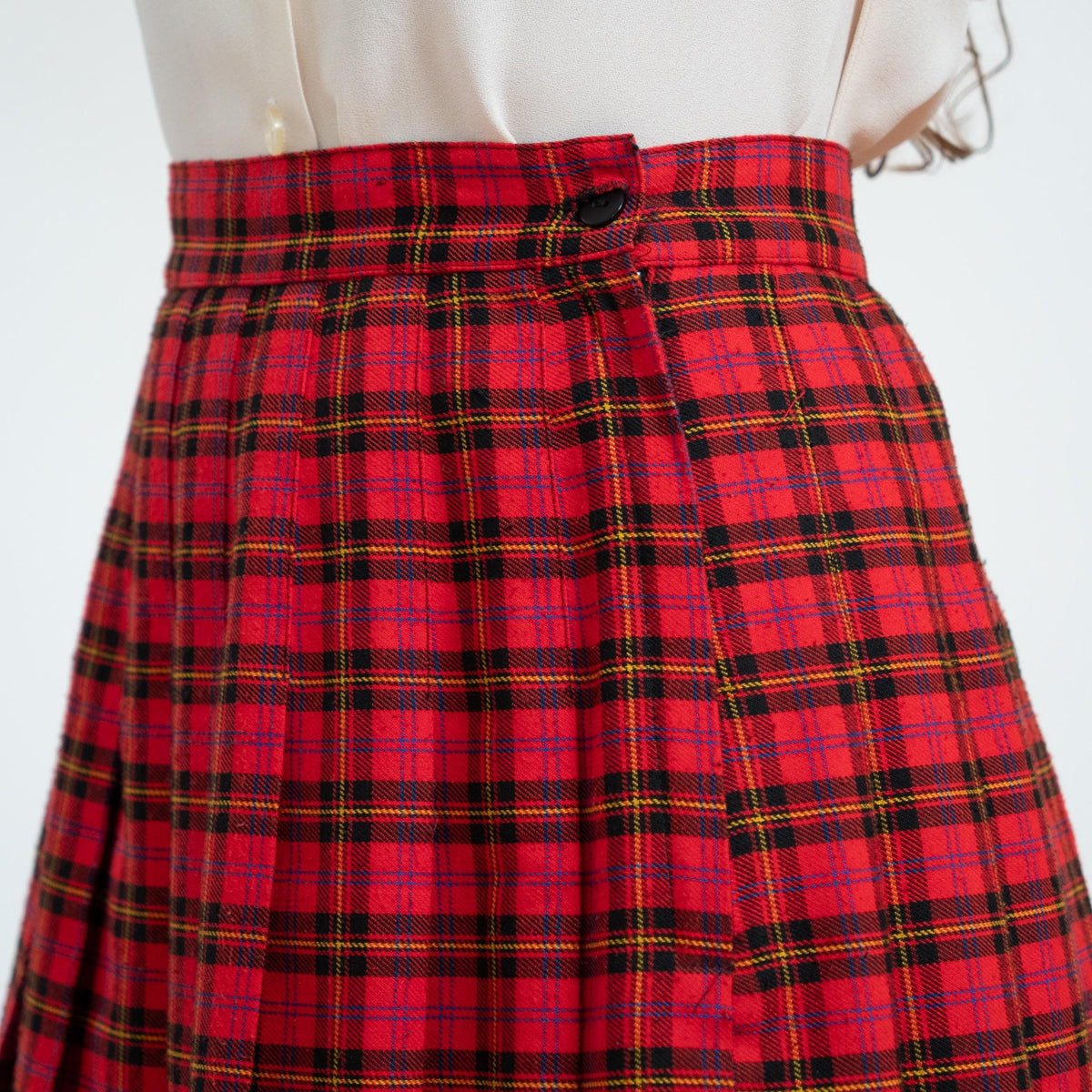 Vintage 90s Red Plaid Schoolgirl Mini Skirt - Medium, 28" Waist | High Waisted Pleated Skirt