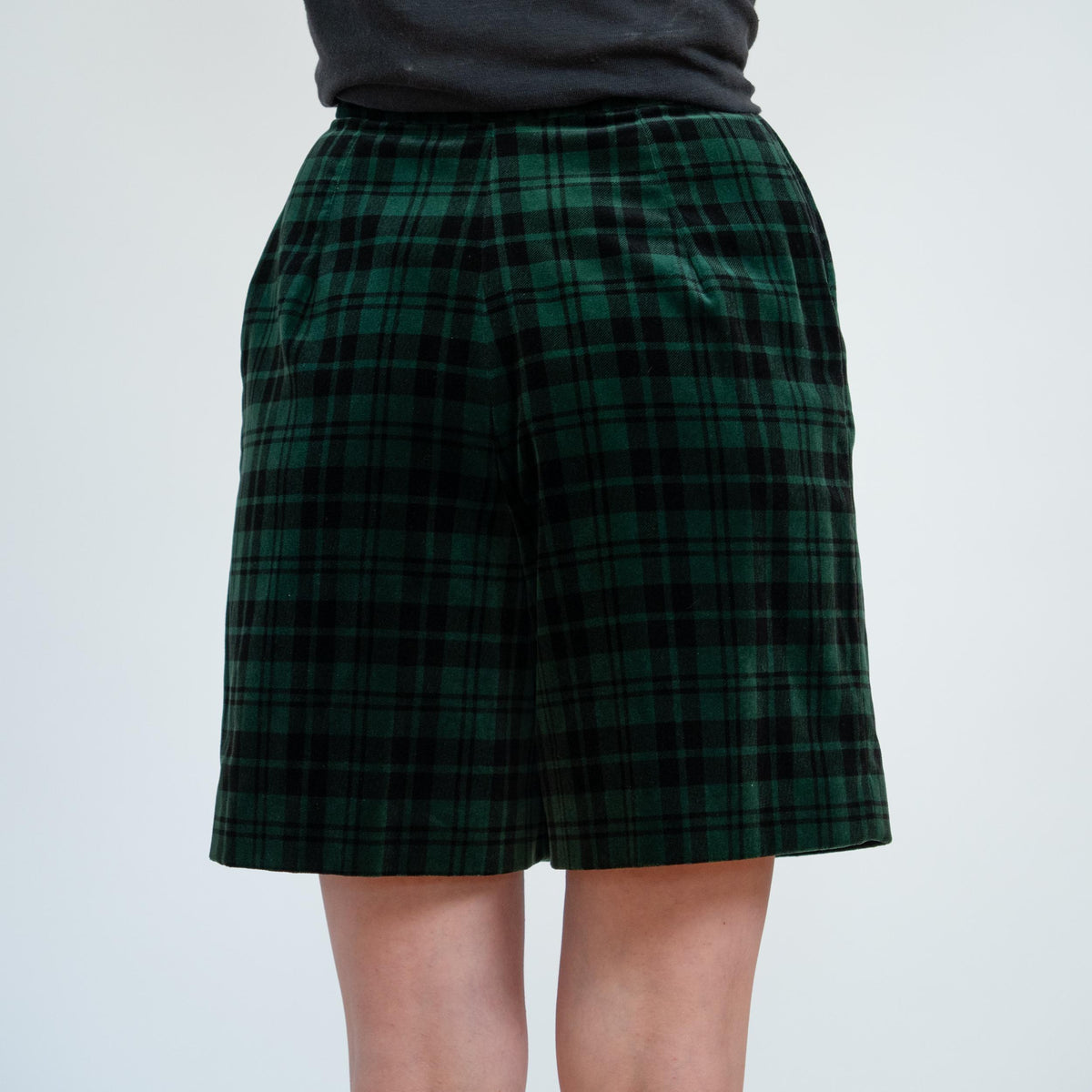 Vintage 90s Green Plaid Velvet Trouser Shorts - Small, 26" Waist | Grunge High Waisted Shorts