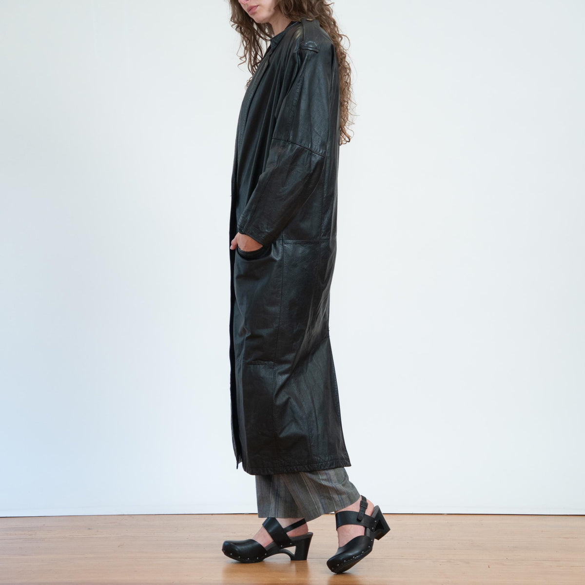 Vintage 80s Black Leather Duster Jacket - Small to Medium | Single Breasted Goth Trench Coat