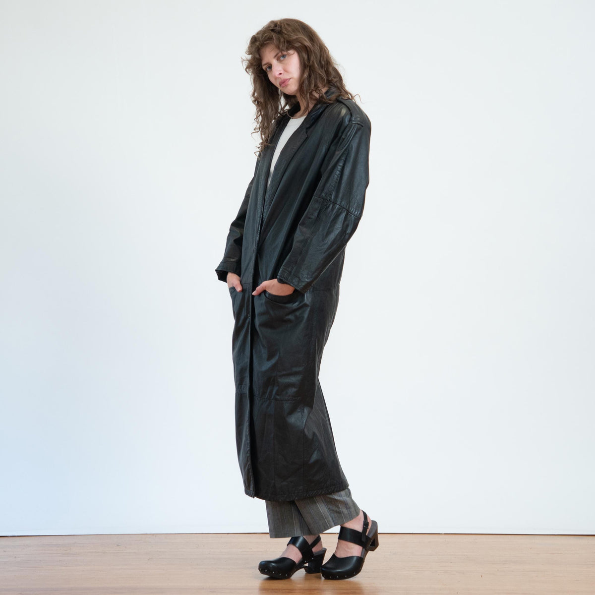 Vintage 80s Black Leather Duster Jacket - Small to Medium | Single Breasted Goth Trench Coat