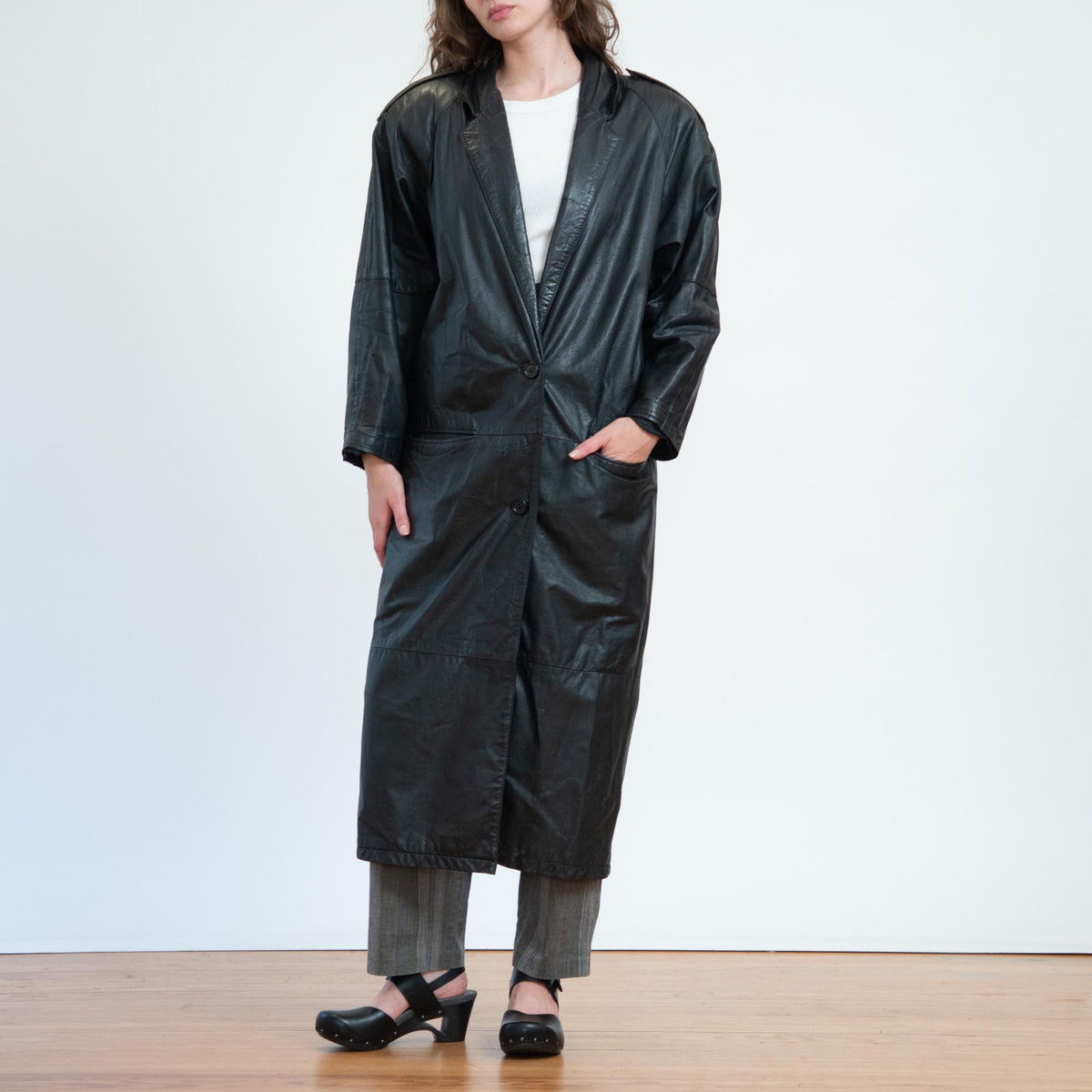 Vintage 80s Black Leather Duster Jacket - Small to Medium | Single Breasted Goth Trench Coat