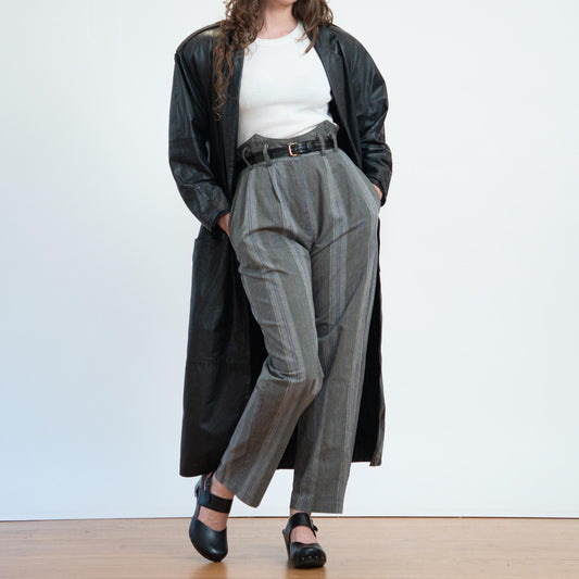 Vintage 80s Grey Pinstriped Super High Waist Trousers - Medium, 29" Waist | Punk Cotton Suspender Pants