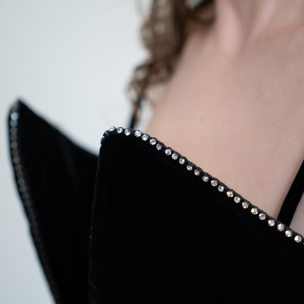 Vintage 80s Black Velvet Rhinestone Peplum Party Dress- Medium | Goth Prom Formal Cocktail Midi Dress