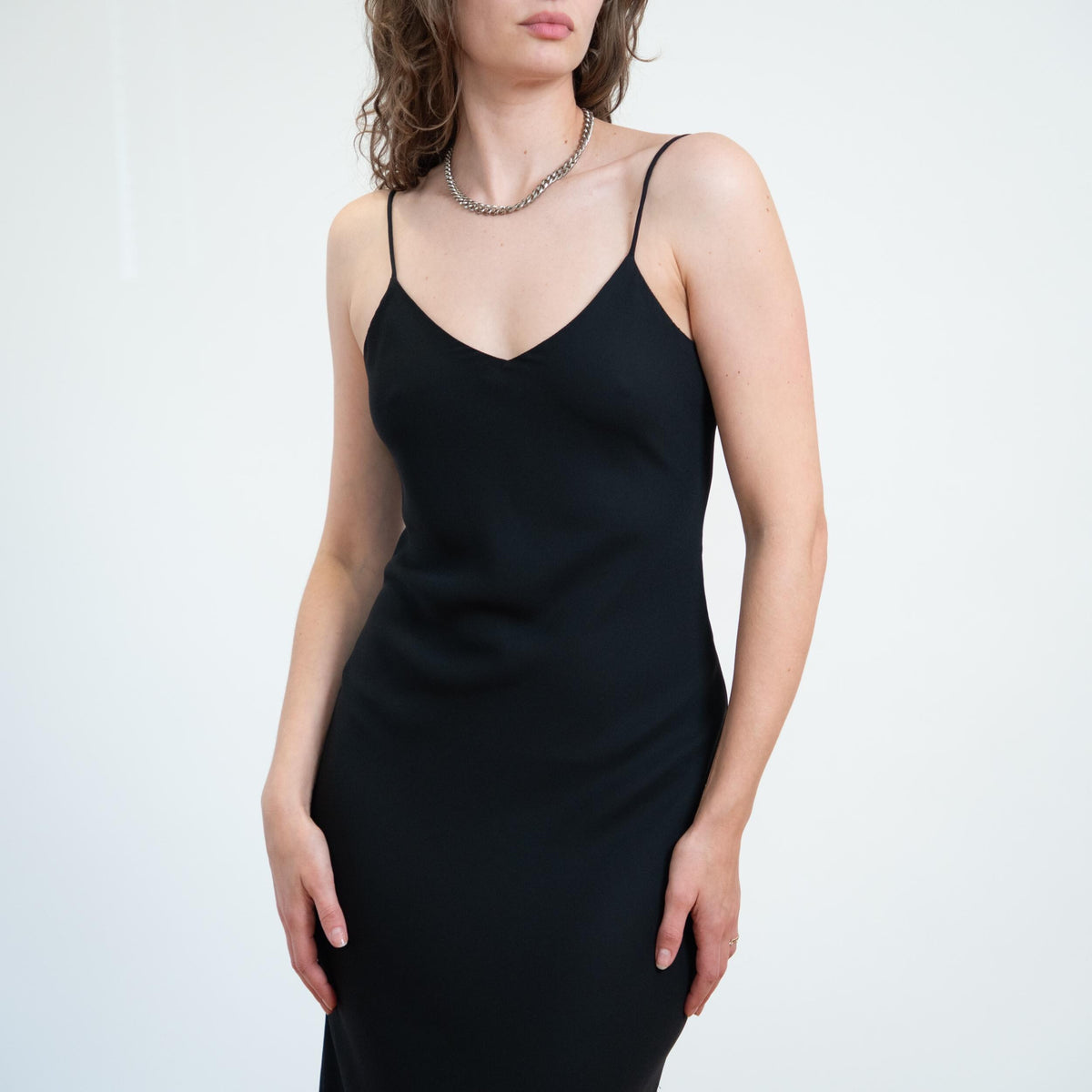 Vintage 90s Black Low Cage Back Gown - Medium | Niki Livas Sexy Backless Formal Maxi Dress