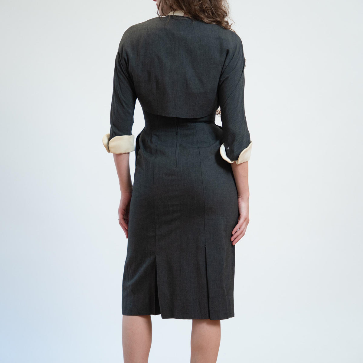 Vintage 50s 60s Grey Wiggle Dress & Jacket - Small | Matching Set Secretary Midi Pencil Dress