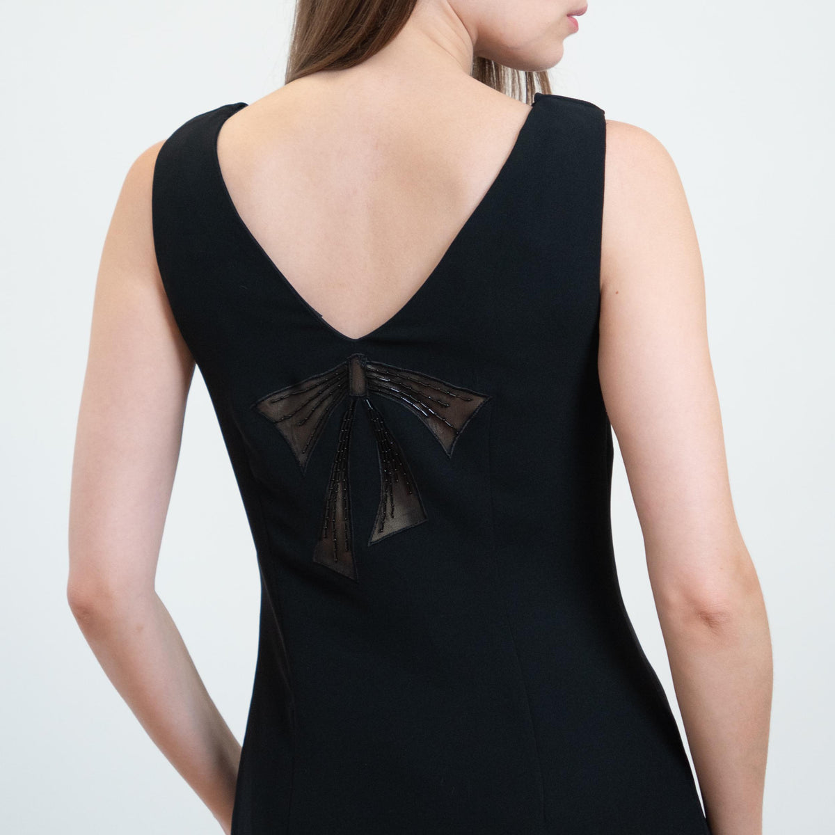 Vintage 90s Lace Sheer Illusion Bow Tie Dress - Small | Cowl Neck Mini Cocktail Party Dres