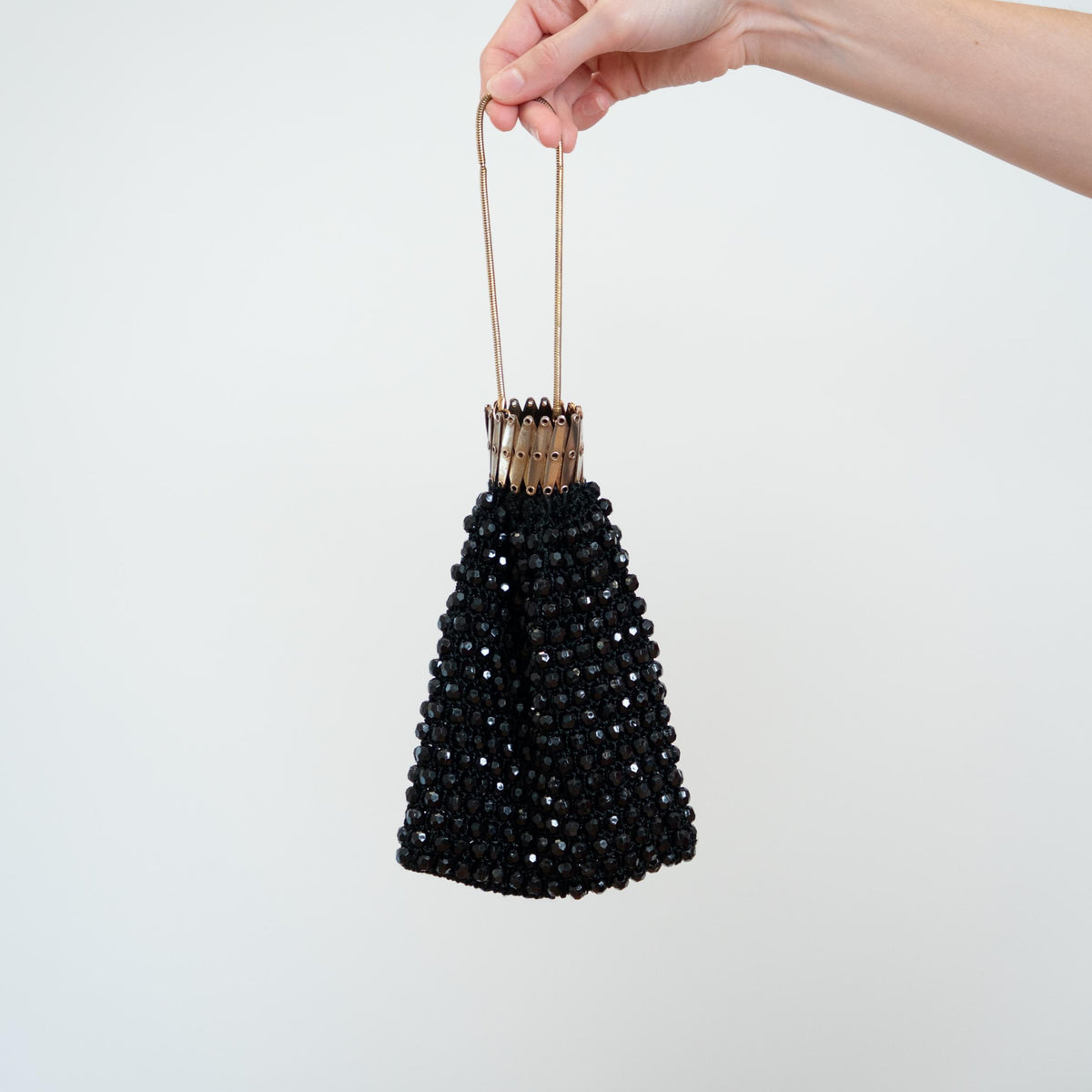 Vintage 60s Black Beaded Beggars Purse