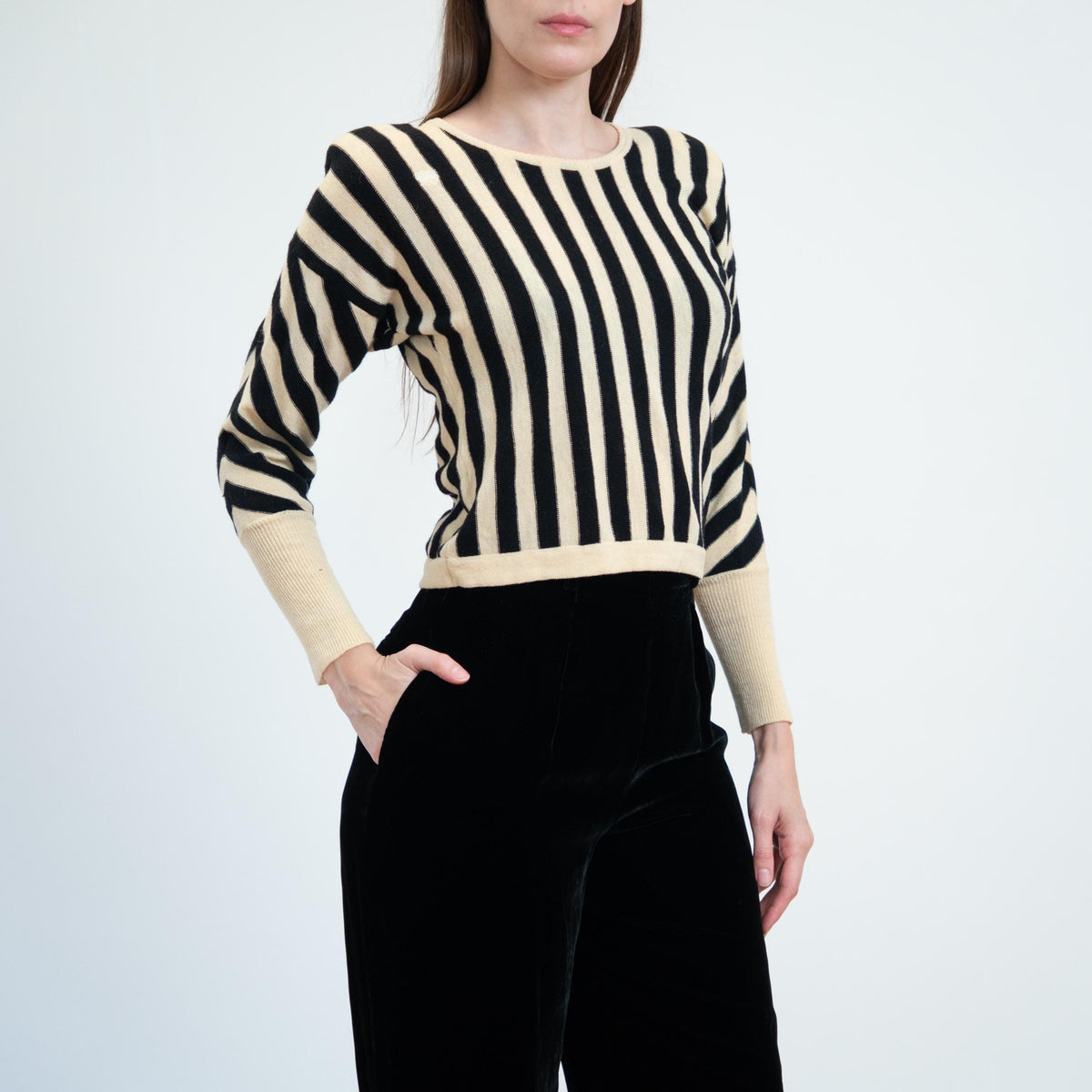 Vintage 80s Sonia Rykiel Black & White Striped Sweater, As Is - Small to Medium | Wool Knit Lightweight Pullover