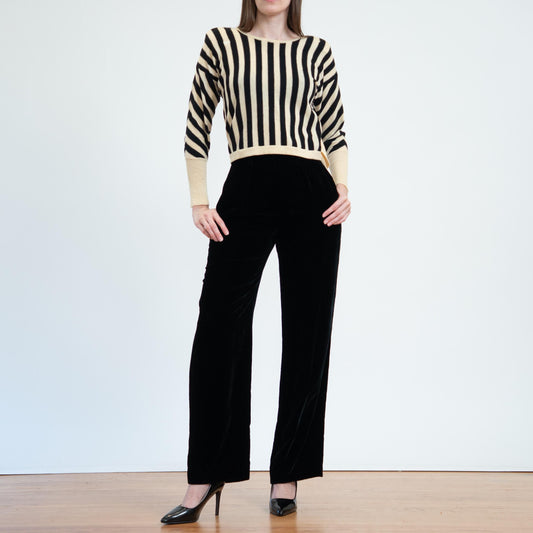 Vintage 90s Black Velvet Straight Leg Trousers - Small, 26" Waist | Minimalist High Waisted Pants