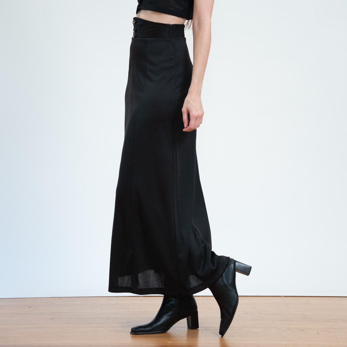 Vintage 70s Black Jeweled Button Maxi Skirt - XS to Small | Super High Waisted Long Skirt