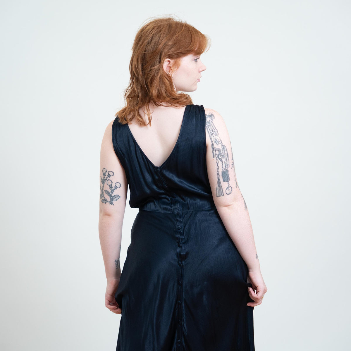 Vintage Y2K Midnight Blue Satin Bias Cut Gown - Large Tall | Sleeveless Formal Maxi Dress