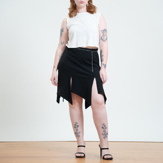 Vintage Y2K Black Fairy Goth Mini Skirt - Large | Witchy Scarf Hem Skirt