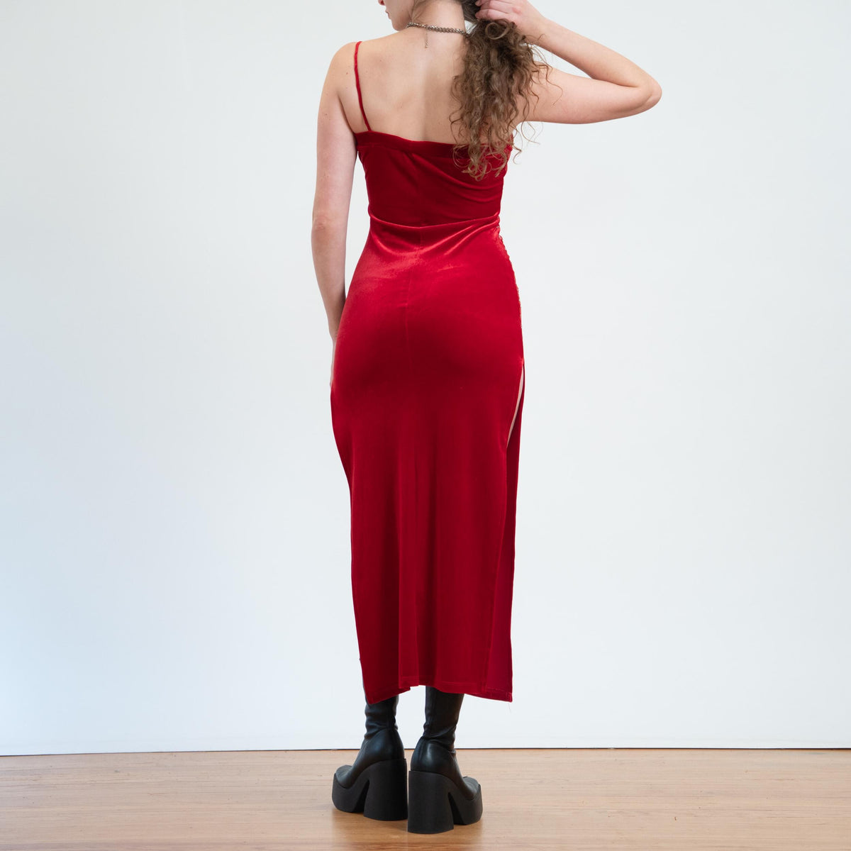 Vintage 90s Red Velvet Sparkle Maxi Dress - Small | Formal Bodycon Party Dress